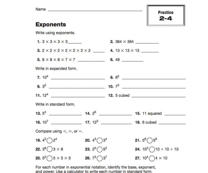 Exponential functions exponents worksheet key logarithms