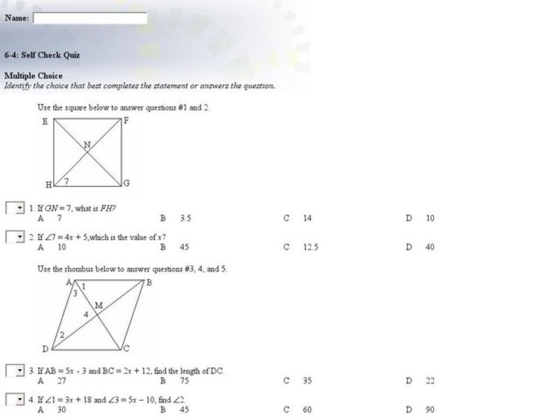 Rhombi and squares puzzle answer key